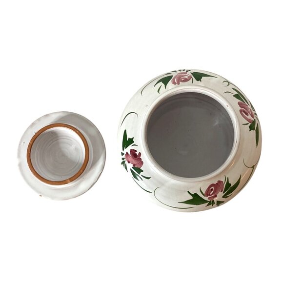 Vtg Hand-Painted French Rose Pottery Bowl with Lid Made in France White & Pink - Picture 5 of 10